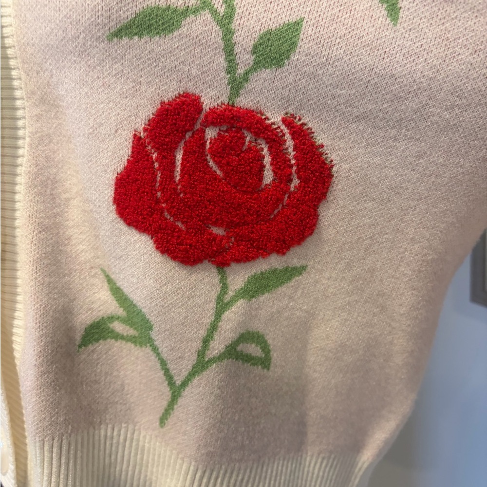 Soho & Stella Pink & Red Rose Embroidered Button Front Cardigan NWT! - Picture 7 of 9